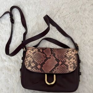 J. Crew Harper Snake Embossed Flap Leather Crossbody Bag